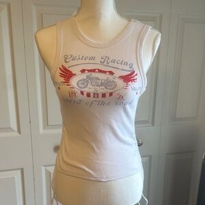 No Boundaries White Ribbed Tank Top with Red and Gray Graphic